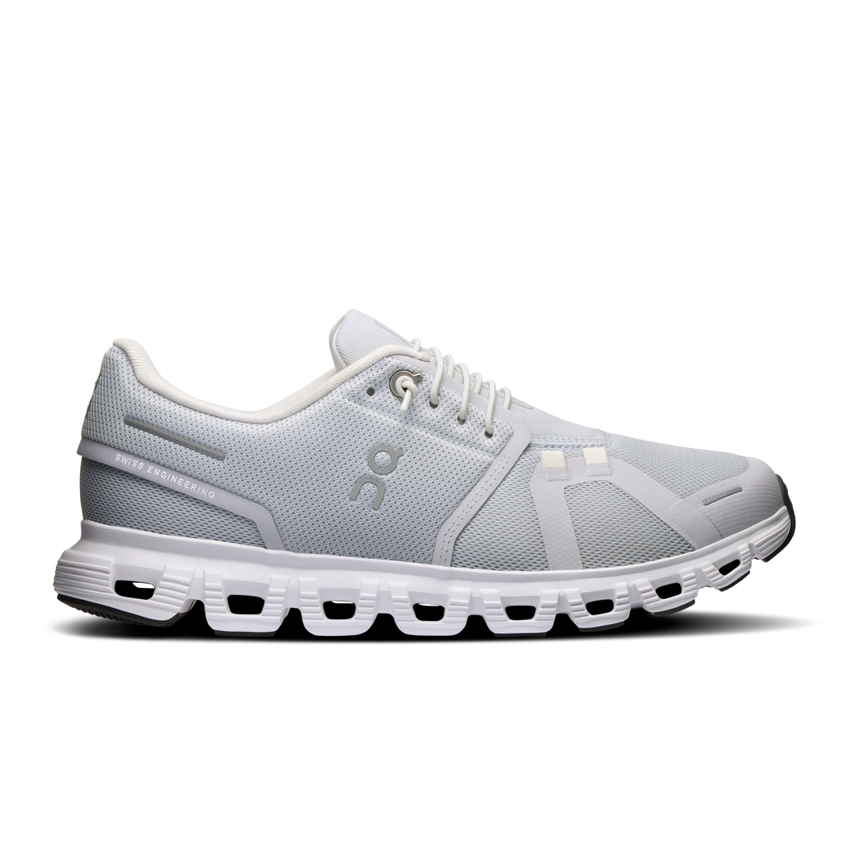 Women's On Cloud 6 running shoes, light gray with white CloudTec lace-up sole