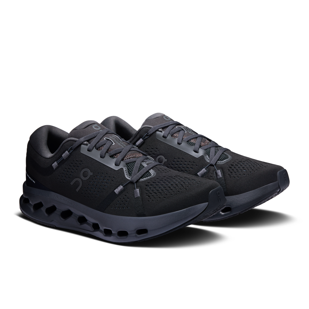 Men's On Cloudsurfer 2 running shoes, black lace-up mesh upper and CloudTec sole