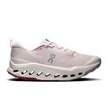 Light pink trail running shoes with lace-up mesh upper and white cloud sole pods
