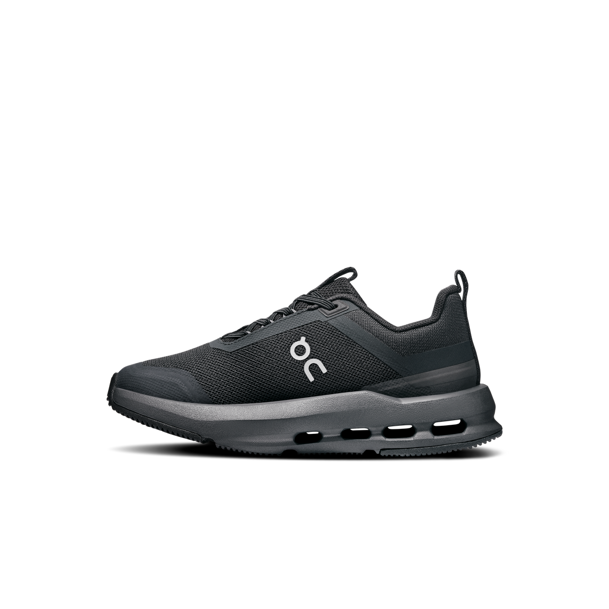 Kids' Cloudnova running shoes, side view with lace-up upper and On logo