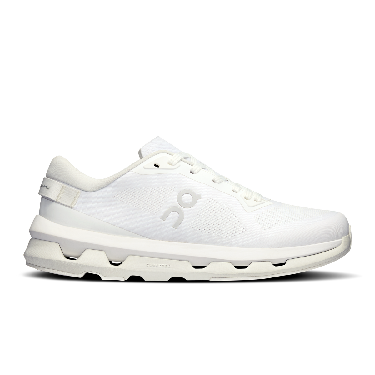 On Cloudzone women's running shoes, white mesh upper with lace-up and CloudTec sole