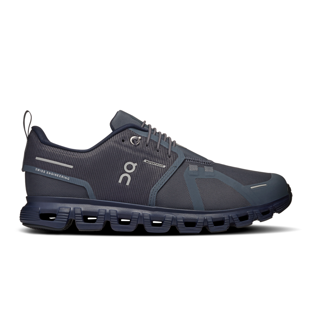 Navy waterproof lace-up running shoes with CloudTec pod-style cushioned sole