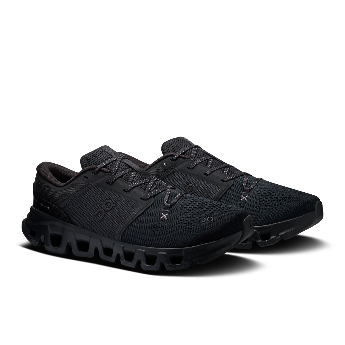 On Running Cloud X 5 men's black running shoes, side view with cloud-shaped midsole