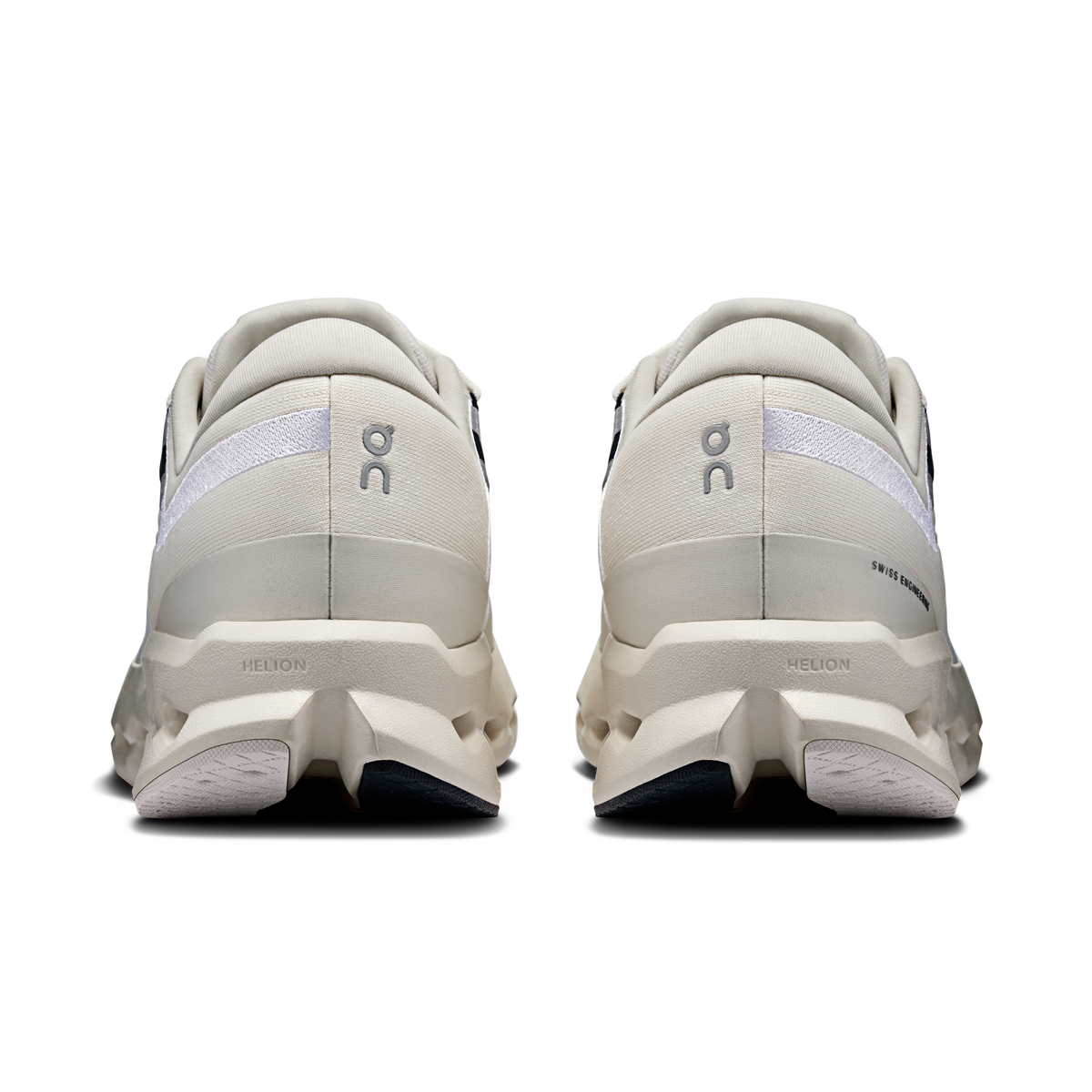Men's ivory running shoe heels with HELION text and padded back collar