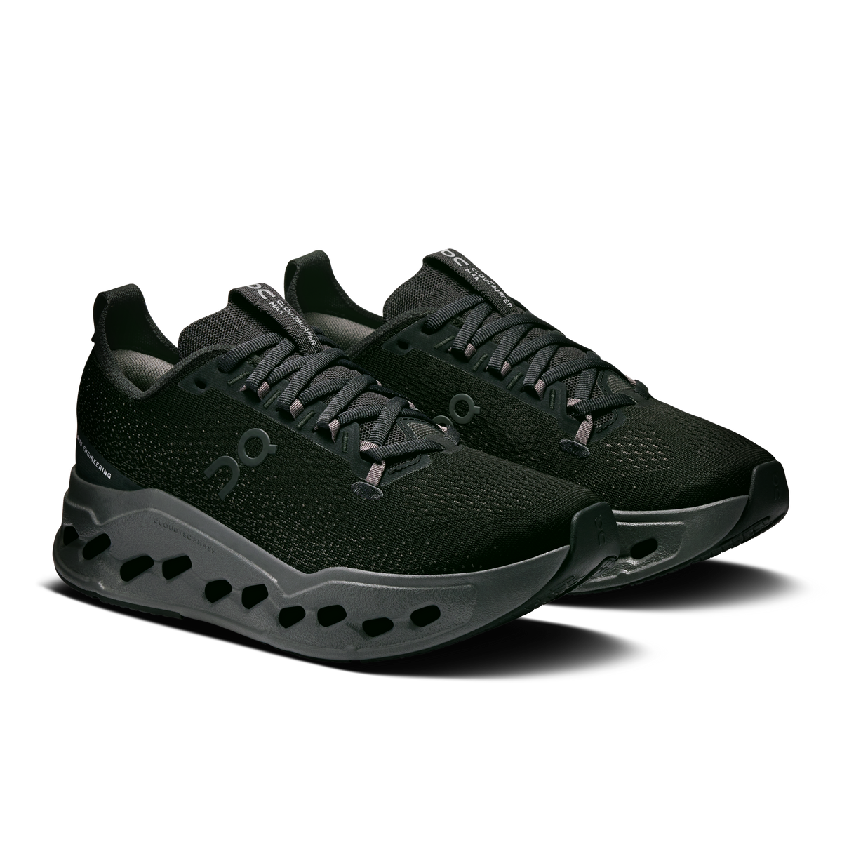 On Running women's wide running shoes in dark green, lace-up front with pods