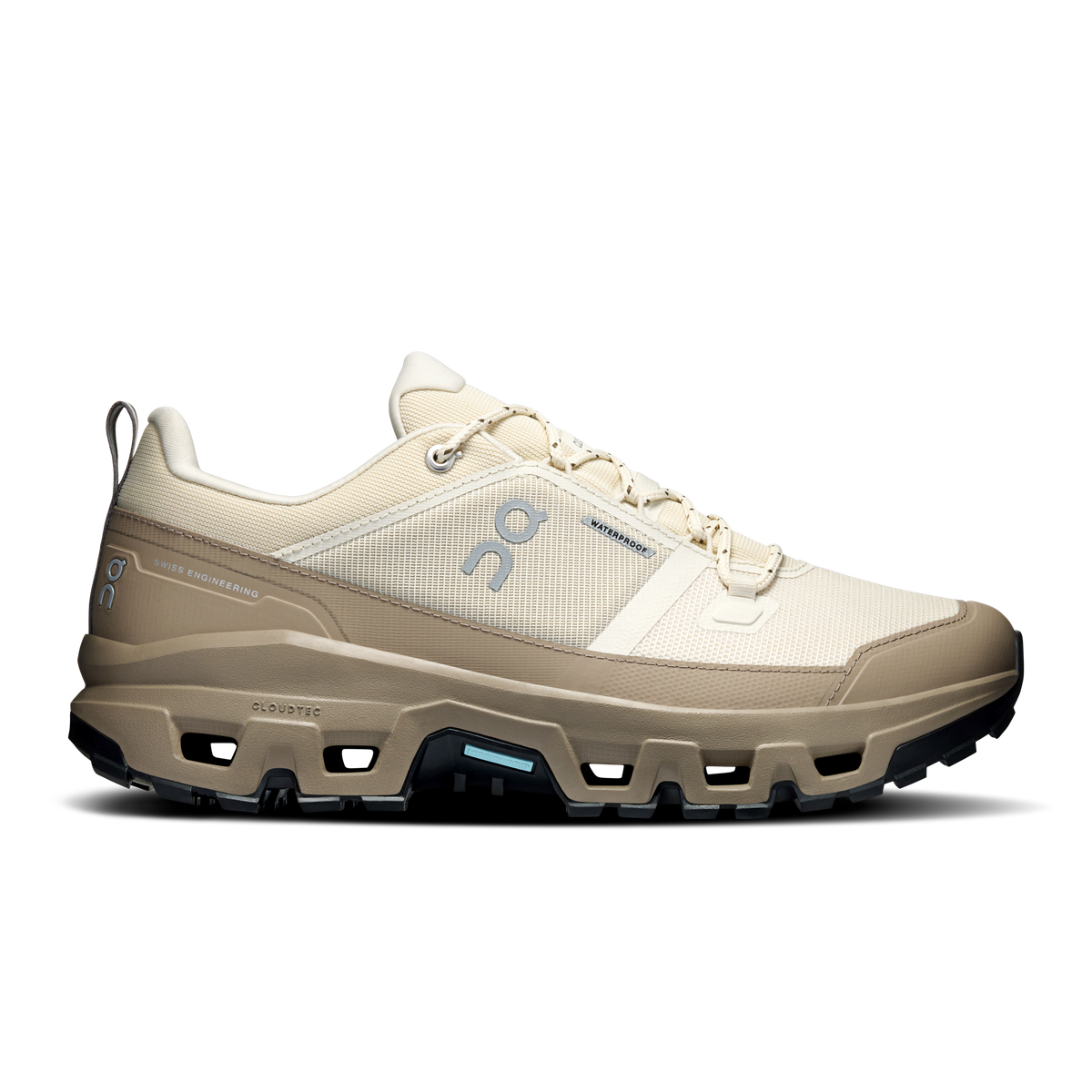 Men’s waterproof low hiking shoes, beige/cream mesh with rugged rubber outsole