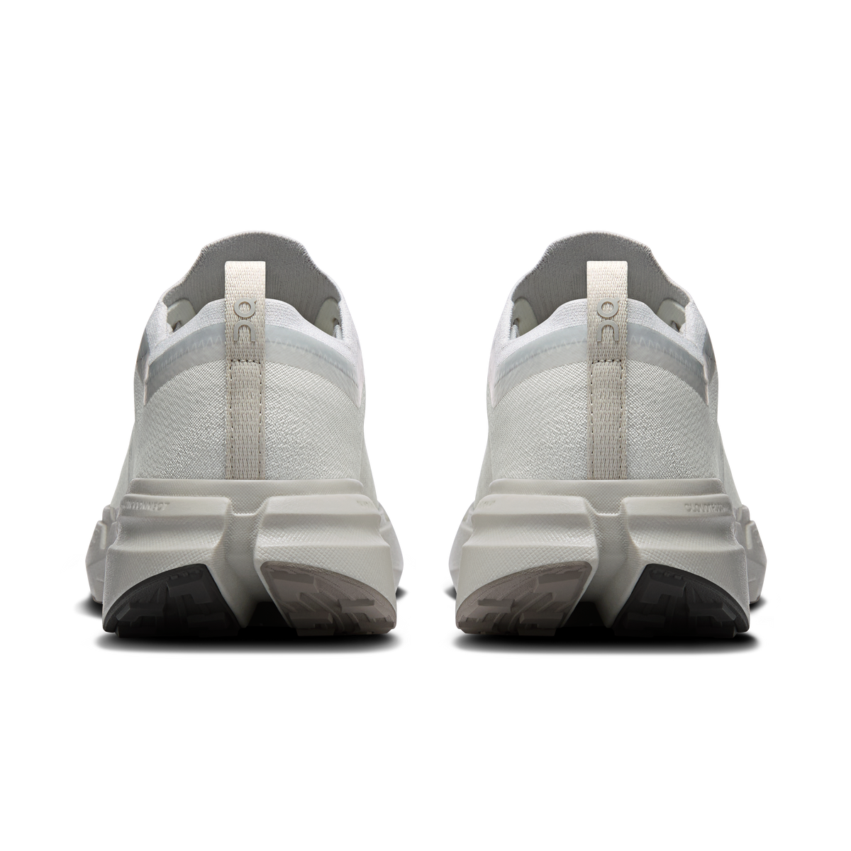 Men's running shoes heel view, fabric upper with lace loops and cushioned sole