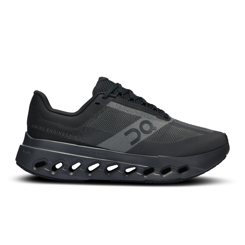On Cloudsurfer Next running shoes in black with gray cloud pods