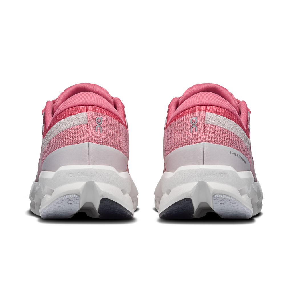 Women's On Cloudsurfer 2 shoes heel view, pink back with white midsole and black detail