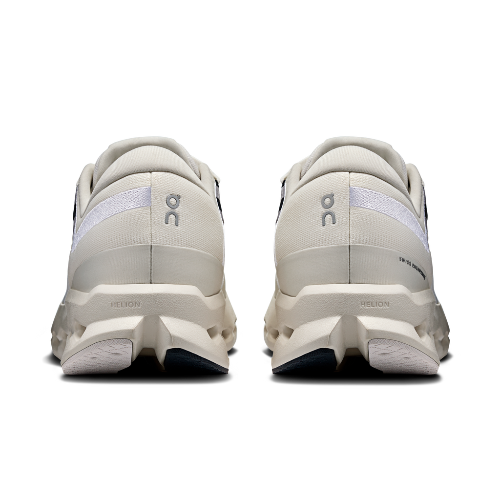 Ivory men's running shoes, rear view with heel counter and ON logo on back