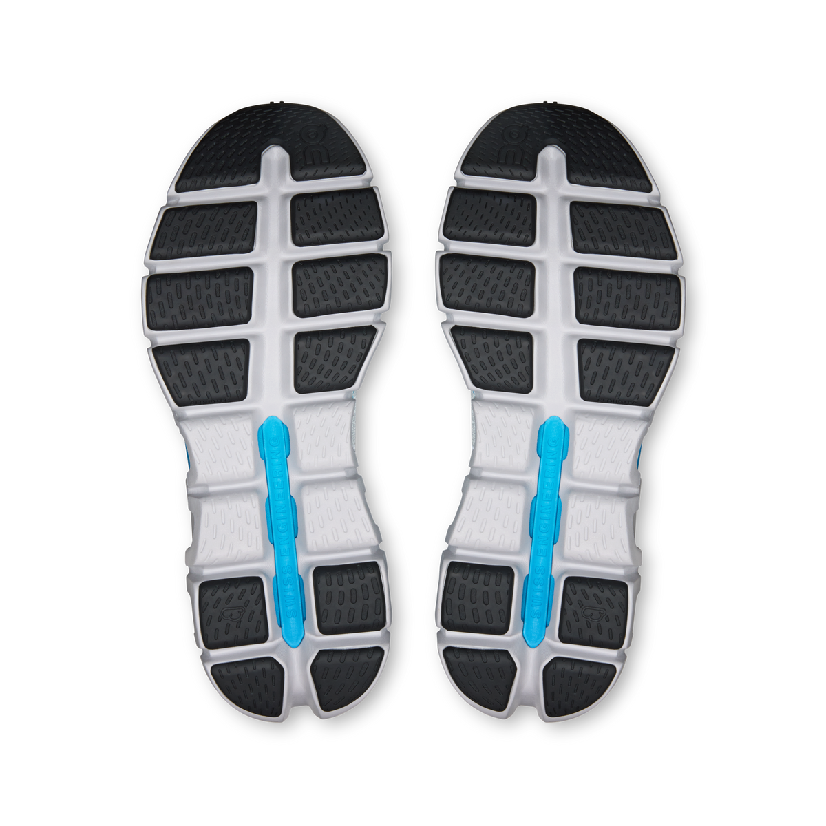 Shoe outsole for On Cloud X Tempo, textured rubber tread with blue center stripe