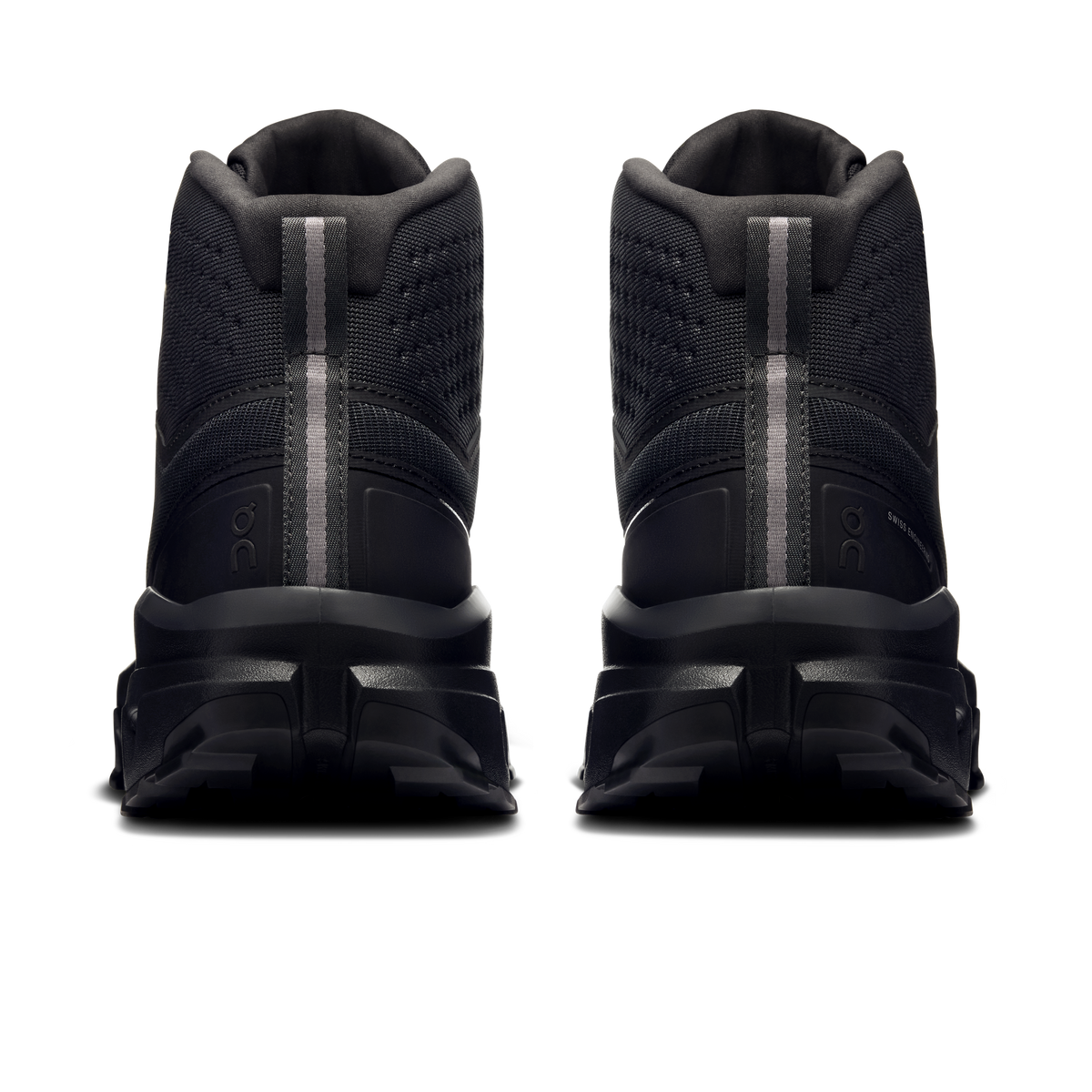 Men's waterproof mid-top shoes in black with heel pull tab and cushioned collar