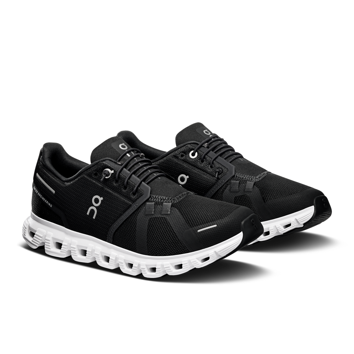 Women’s black lace-up running shoes with white CloudTec-style outsole and side logo