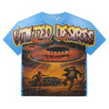Men's light blue graphic T-shirt with large front band-style artwork