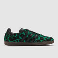 Adidas Samba OG women's sneakers with green leopard pattern, black heel and side stripes