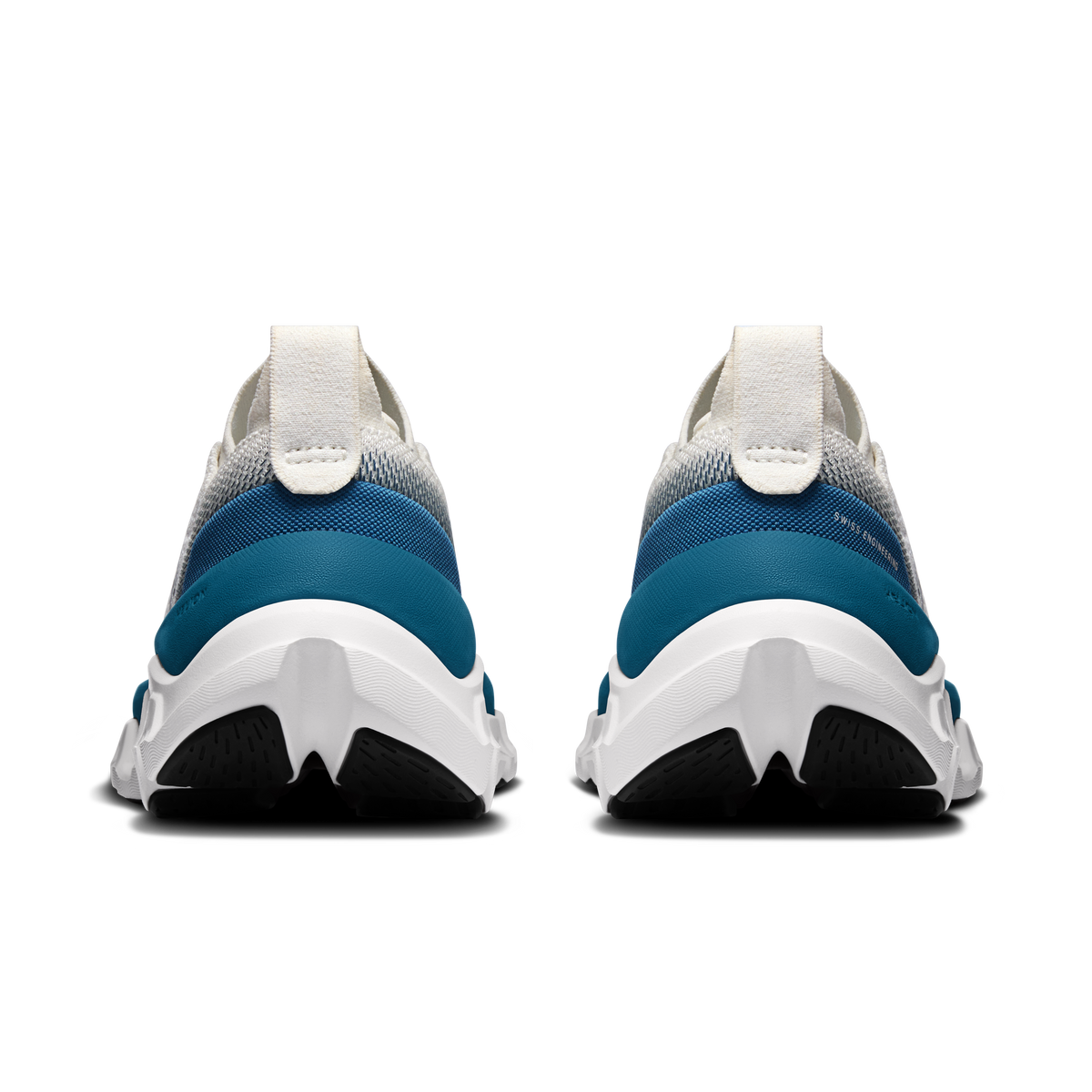 Women’s heel view: white collar with blue heel panel and thick cushioned outsole