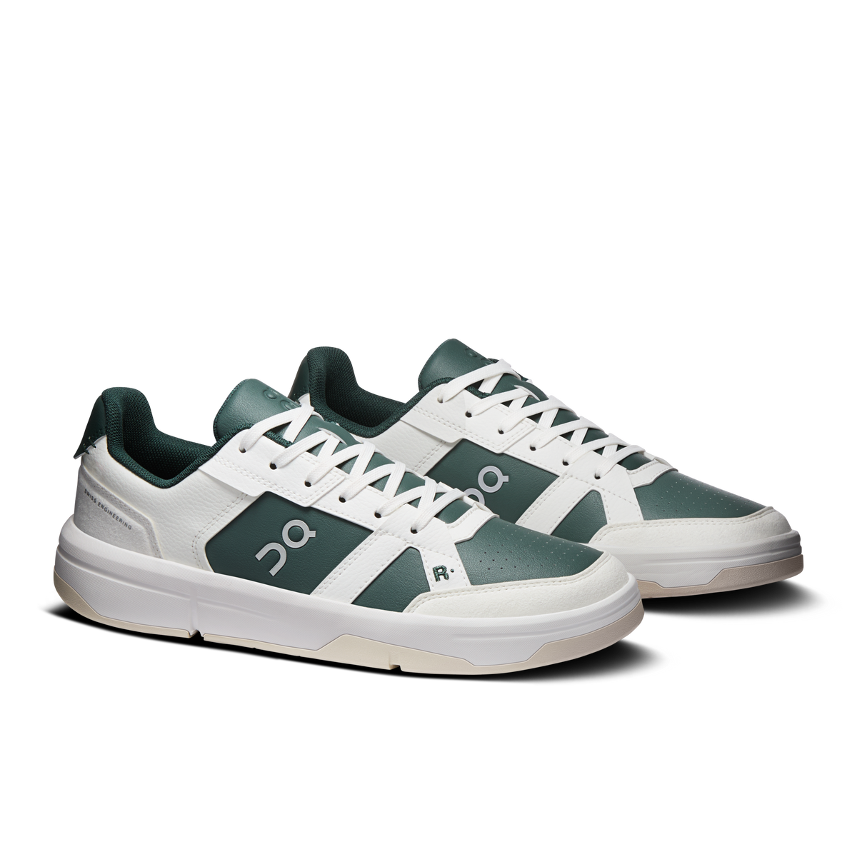Women's ivory and olive lace-up sneakers with contrasting panels and On/R logo