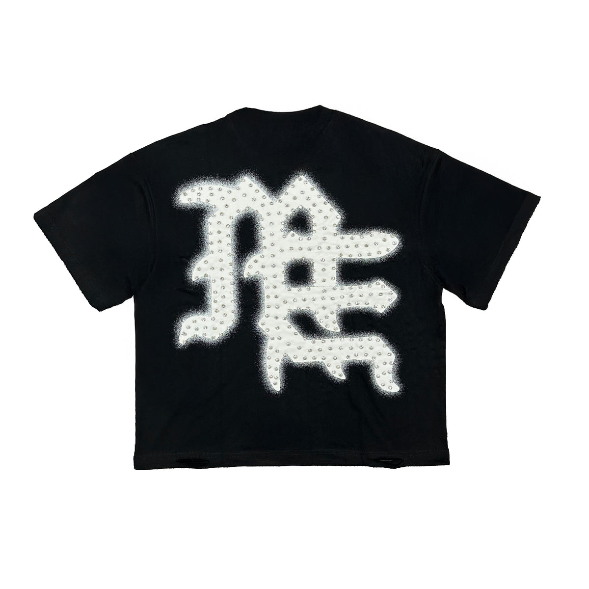 Men's black rhinestone character graphic tee, short-sleeve crewneck