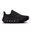 Women's waterproof running shoes in black, lace-up mesh upper and cushioned sole