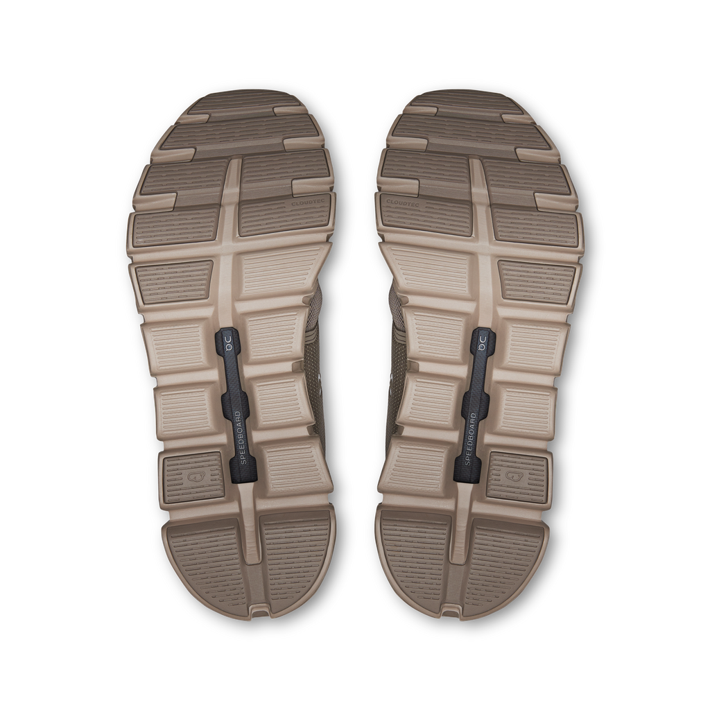 Women's On Cloud 6 shoes with grippy traction outsole, cinder and fog.