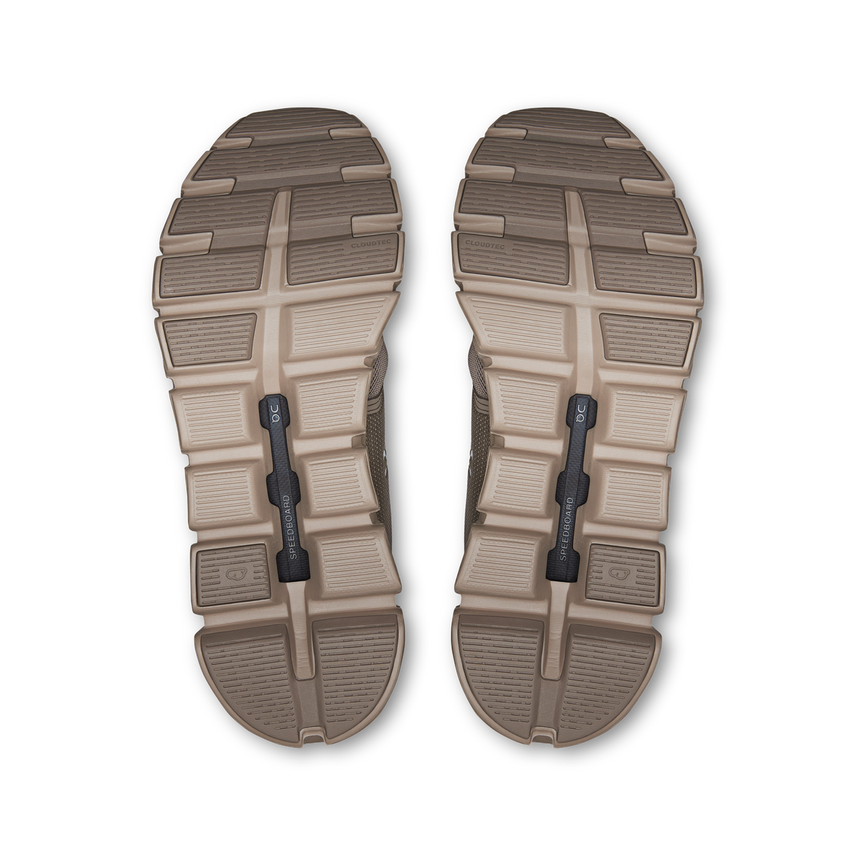 Women's On Cloud 6 shoes with grippy traction outsole, cinder and fog.