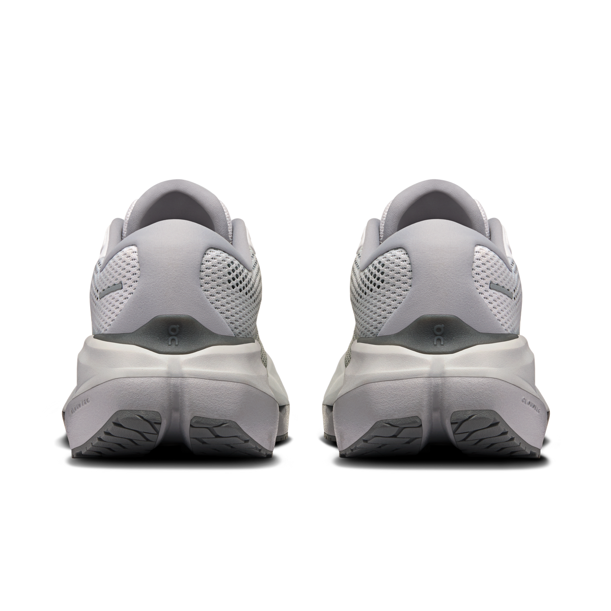 Men's running shoes heel view with padded collar and dark tread accents