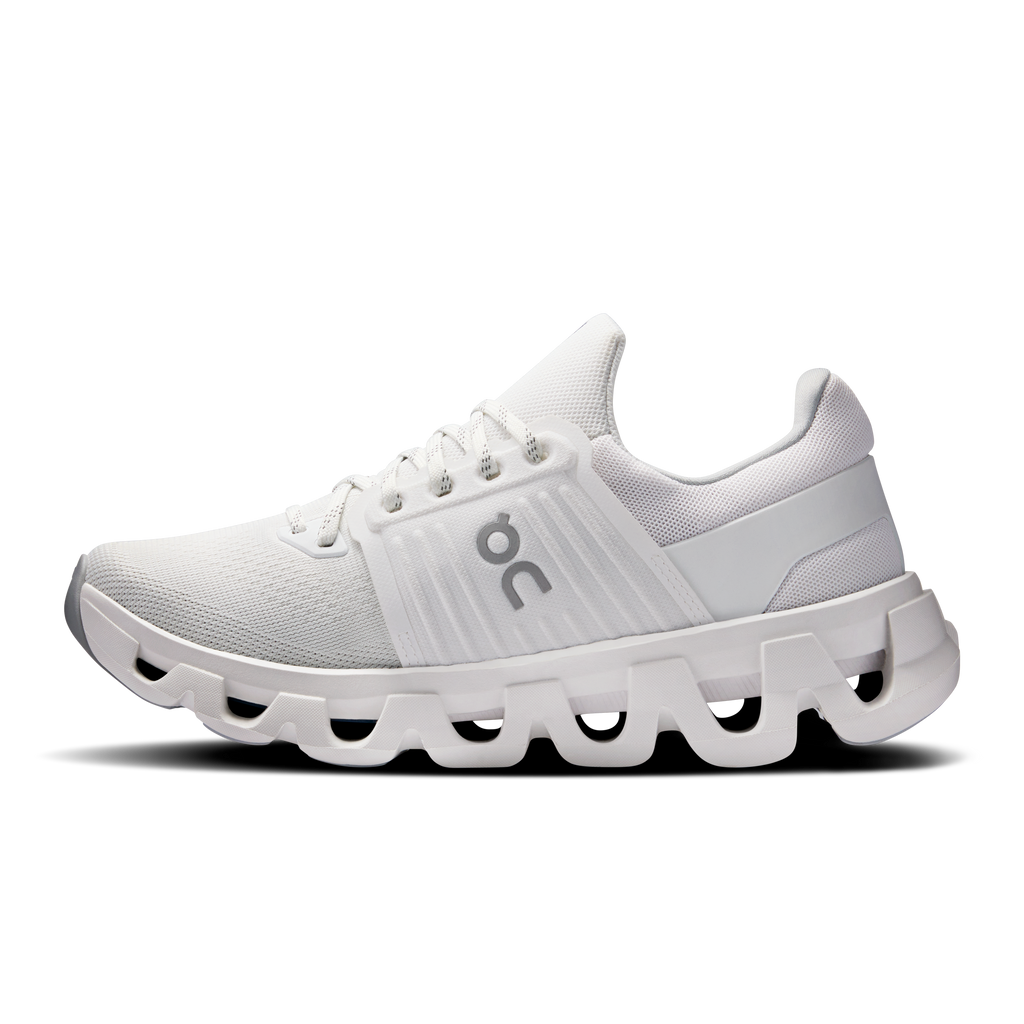 Women's On Cloudswift running shoes, white knit-look upper and padded collar