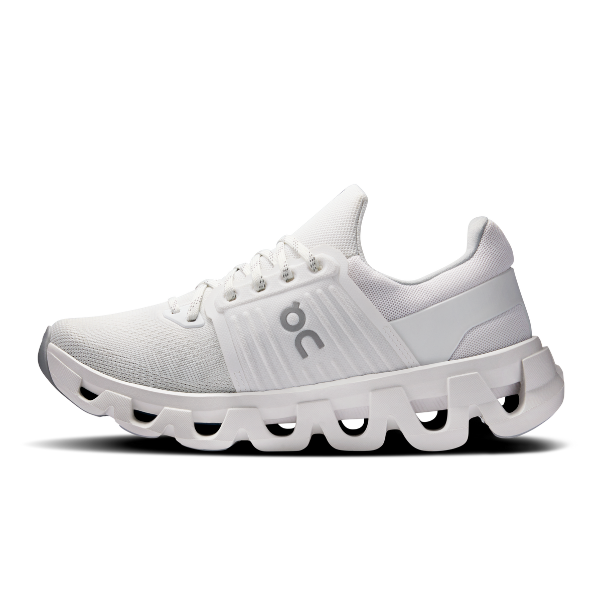 Women's On Cloudswift running shoes, white knit-look upper and padded collar