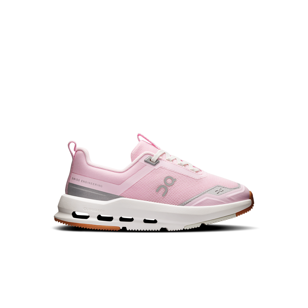 Kids' pink running shoes with velcro strap and cushioned white sole