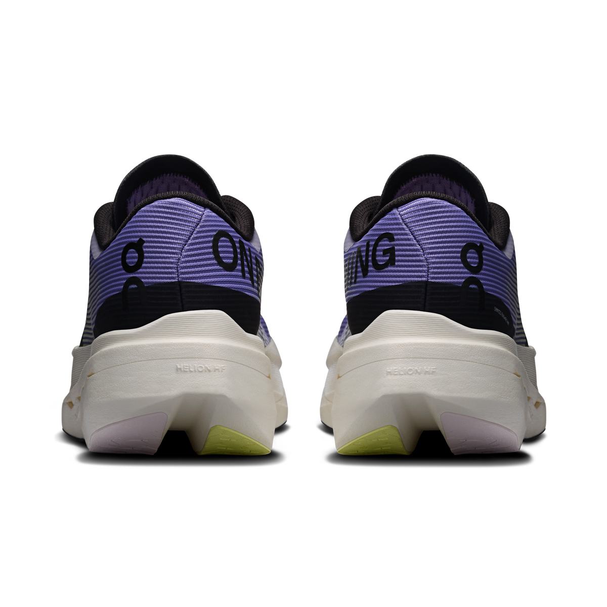 On Cloudboom Volt running shoes, purple heel with black collar and white sole