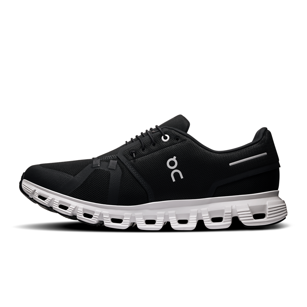 On Running Cloud 6 wide black mesh running shoes with white cloud midsole detail