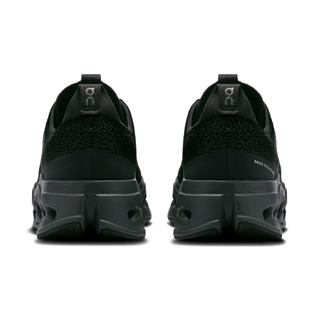 Rear view of men's wide running shoes with cushioned heel and lace loops