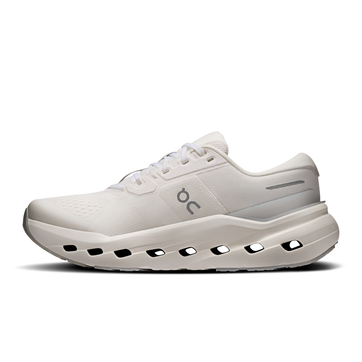 On Cloudrunner 3 wide running shoe, white upper with logo and rocker cloud sole