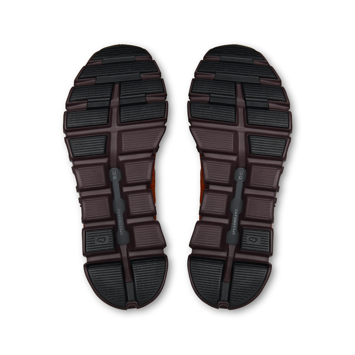 On women's waterproof running shoe outsole view, textured traction tread
