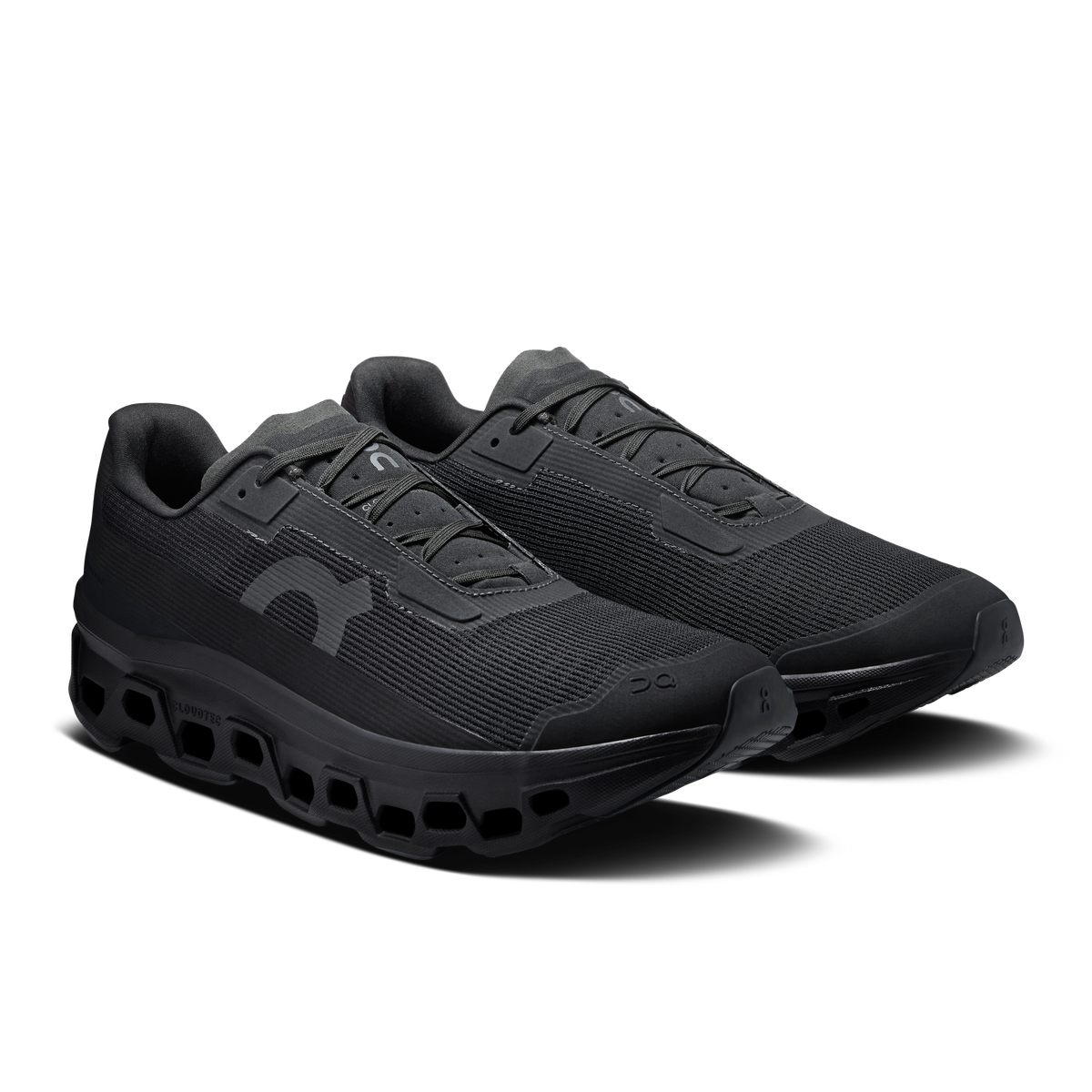 Men's black lace-up running shoes with textured upper and CloudTec sole