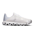 Women's white lace-up running shoes with perforated knit upper and Cloud-style pods sole