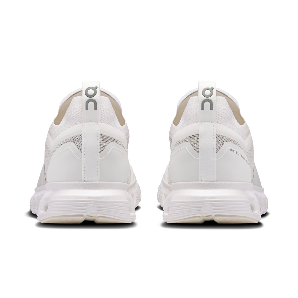 Men's On running shoes, rear view in white with lace collar and heel tabs