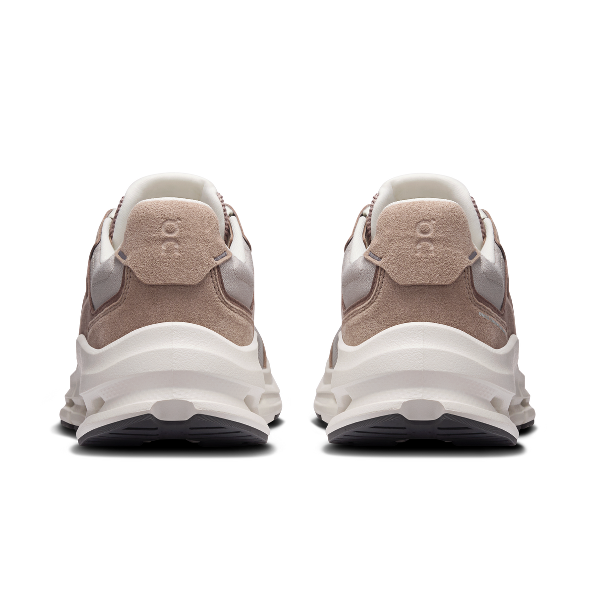 Men's shoe heel view, fog and ash upper with padded collar and white midsole