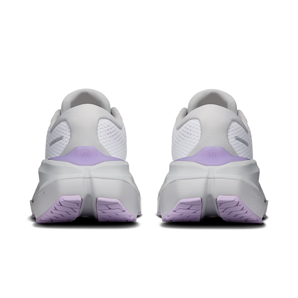 On Cloudrunner 3 Max running shoes, rear view with padded collar and lavender heel blocks
