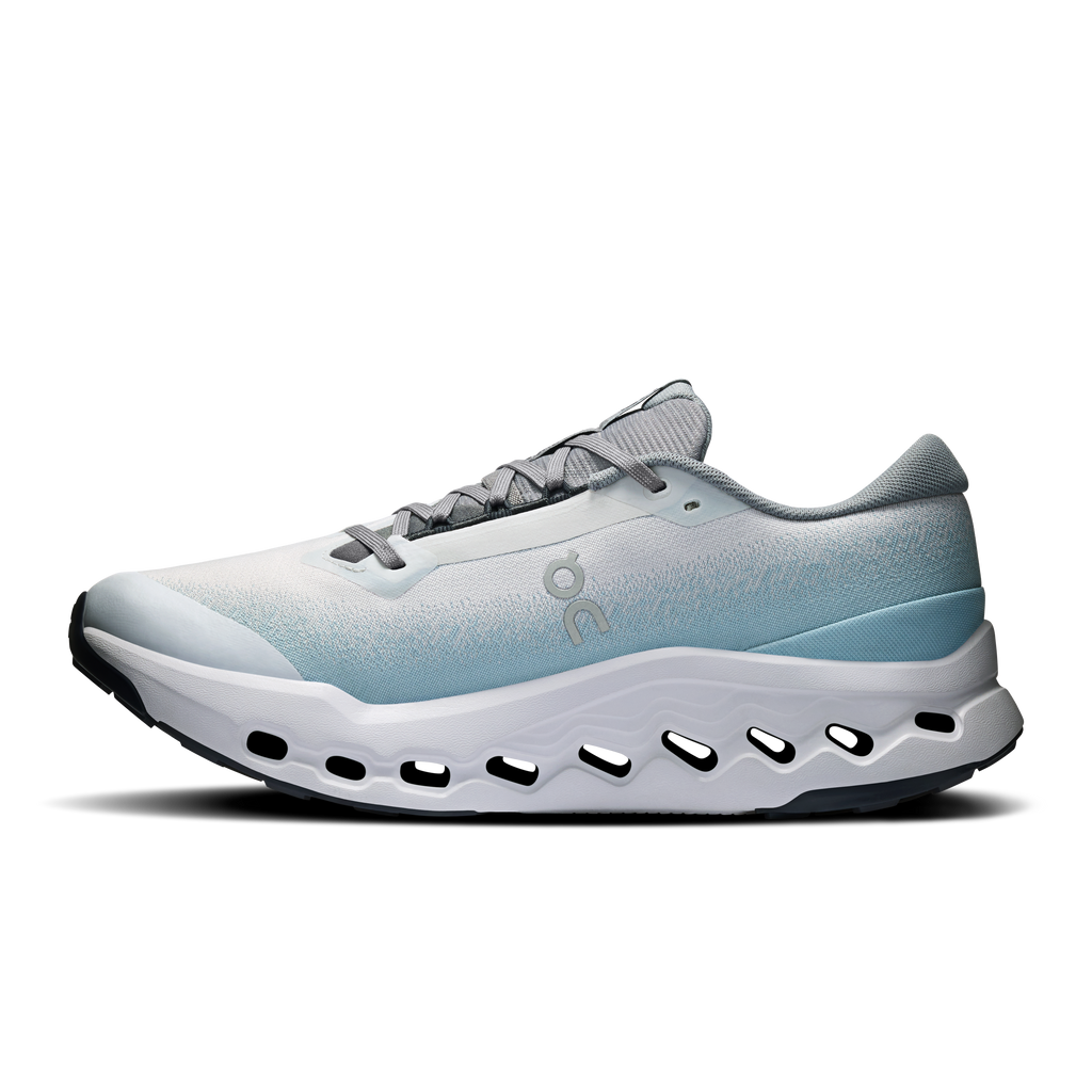 Men's waterproof trail running shoes, glacier-blue upper with cushioned rocker sole