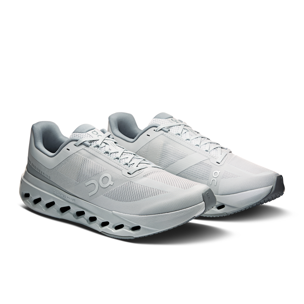 Men's On running shoes pair, light gray knit upper with lace-up closure