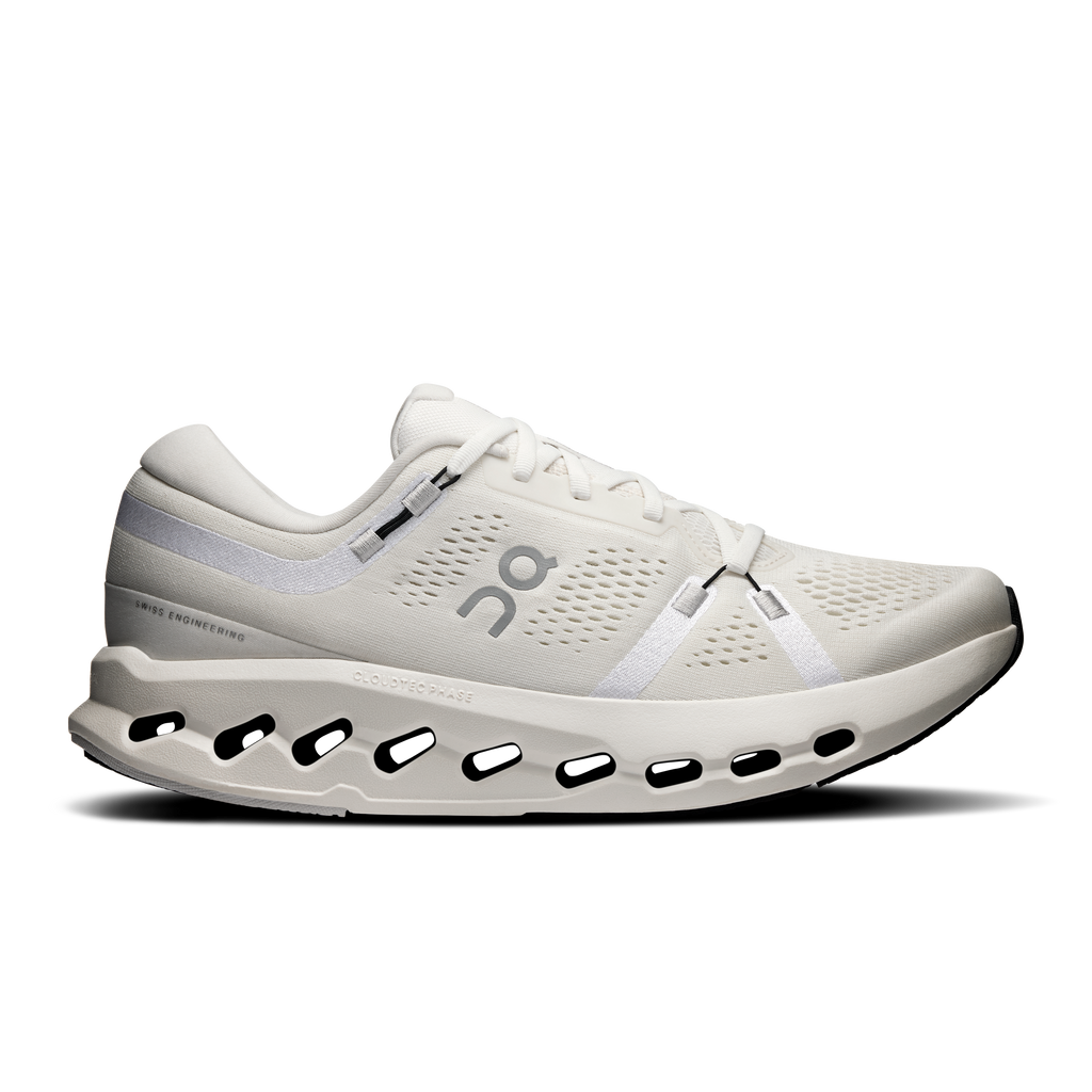 Ivory men's running shoes with perforated uppers and Cloud-style cushioning sole