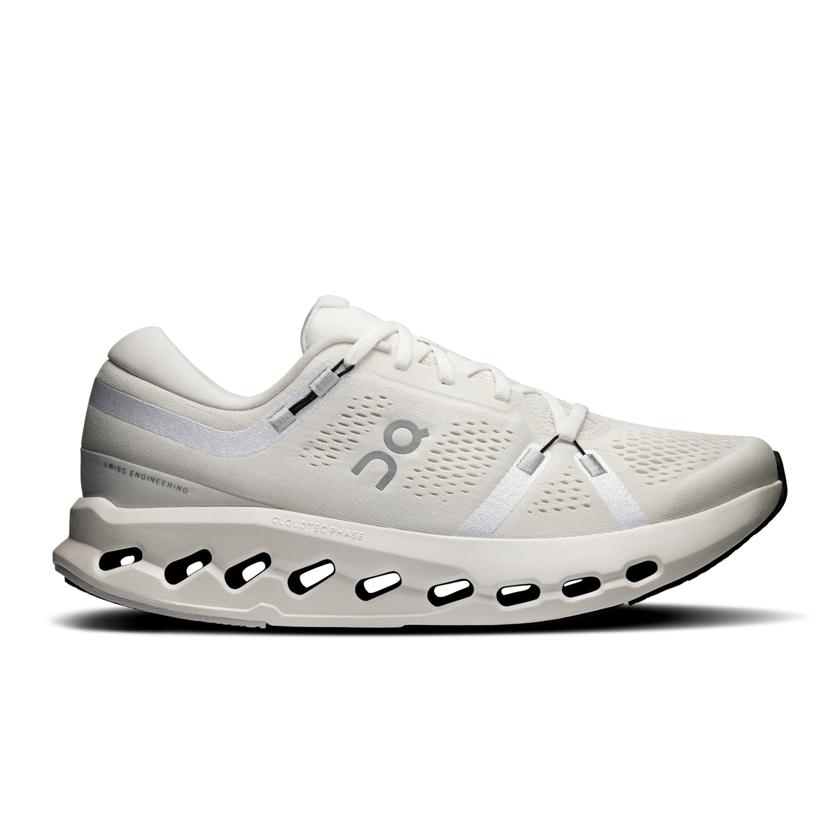 Ivory men's running shoes with perforated uppers and Cloud-style cushioning sole