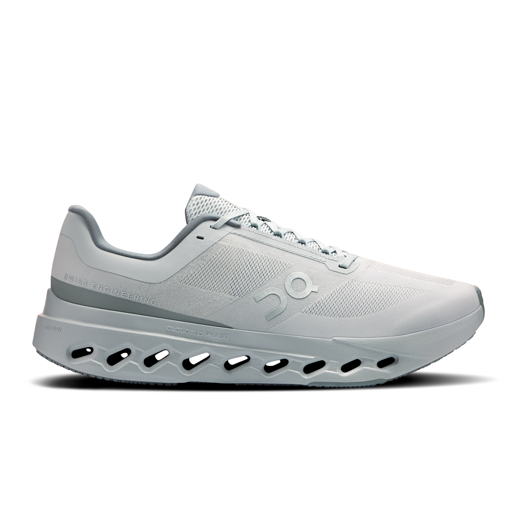 Men's On running shoes, light gray mesh upper and cushioned cloud outsole