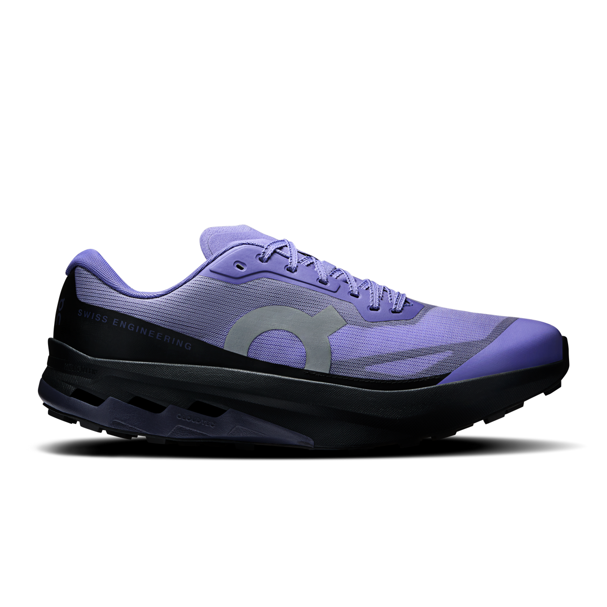Men's On running shoes in light purple and dark gray, lace-up with rubber outsole