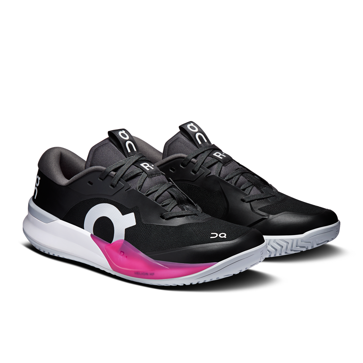 On Running Roger Pro 3 clay shoes, black upper with pink sole trim and white midsole