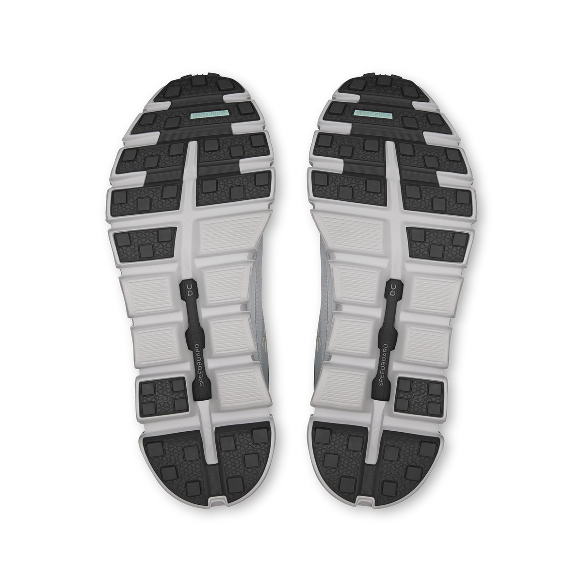 Women's waterproof On shoe outsoles, black-and-gray tread on white midsole