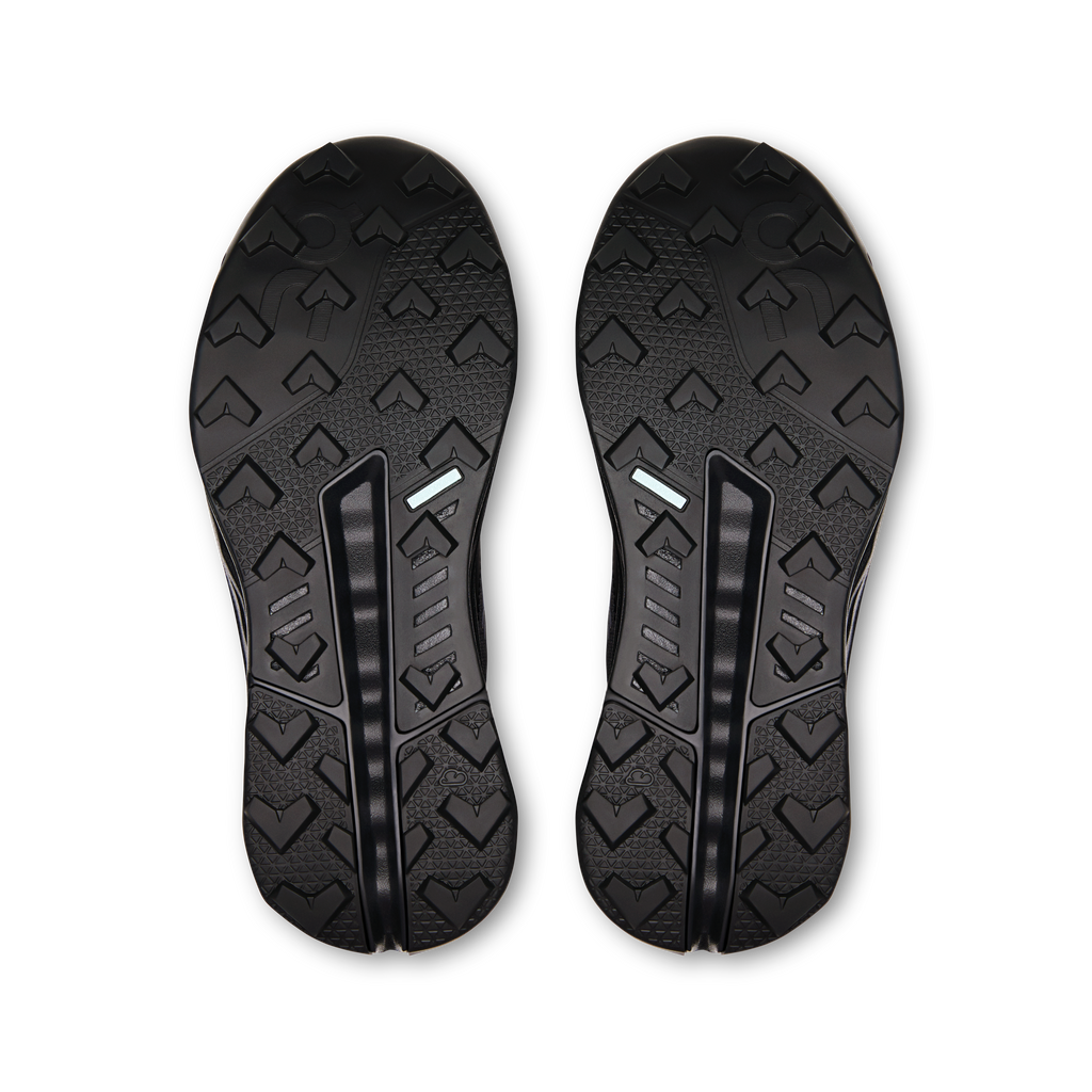 On women's Cloudhorizon 2 outsoles in black, tread pattern with pod cushioning