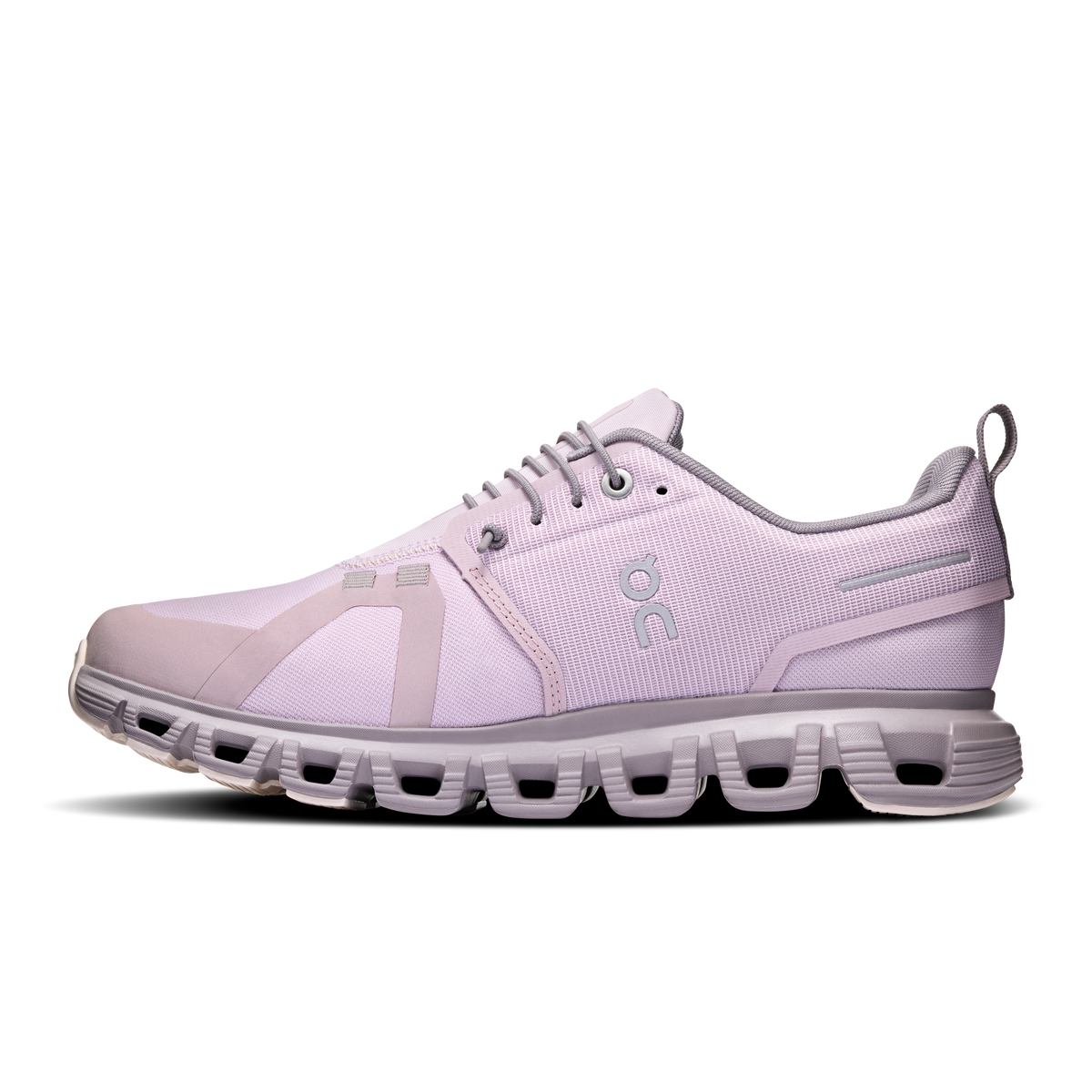 Mauve lace-up running shoe with side panels, logo, and CloudTec midsole