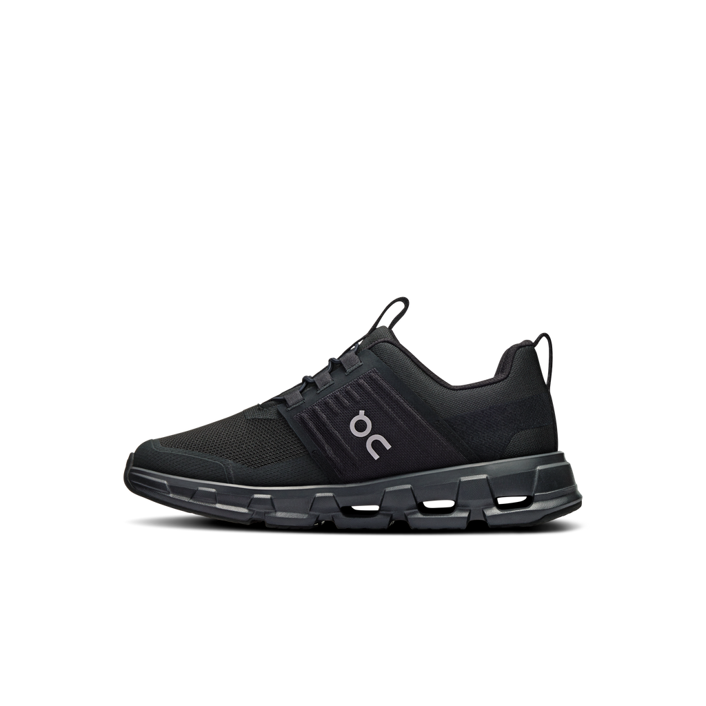 Kids' black running shoes with On logo and padded collar